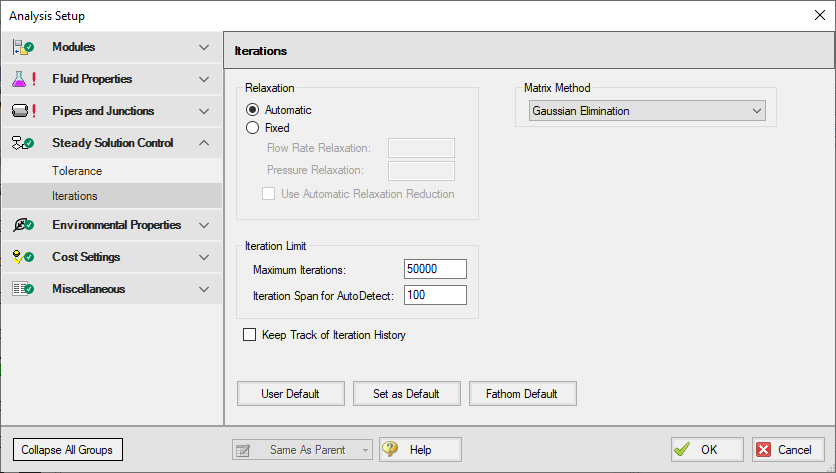 The Iterations Panel in Analysis Setup.